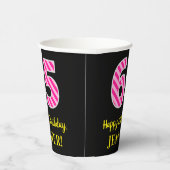 Fun Pink Stripes "65": Happy 65th Birthday + Name Papieren Bekers (Rechts)