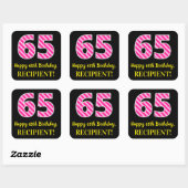 Fun Pink Stripes "65": Happy 65th Birthday + Name Vierkante Sticker (Vel)