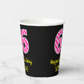 Fun Pink Stripes "66": Happy 66th Birthday + Name Papieren Bekers (Links)