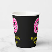 Fun Pink Stripes "69": Happy 69th Birthday + Name Papieren Bekers (Links)
