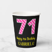 Fun Pink Stripes "71": Happy 71st Birthday + Name Papieren Bekers (Achterkant)