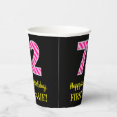 Fun Pink Stripes "72": Happy 72nd Birthday + Name Papieren Bekers (Rechts)