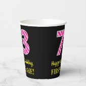 Fun Pink Stripes “73”: Happy 73rd Birthday + Name Papieren Bekers (Links)