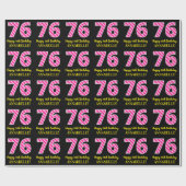 Fun Pink Stripes "76"; Happy 76th Birthday; naam Cadeaupapier (Vlak)