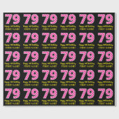 Fun Pink Stripes "79"; Happy 79th Birthday; naam Cadeaupapier (Vlak)