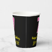 Fun Pink Stripes "7": Happy 7th Birthday + naam Papieren Bekers (Rechts)