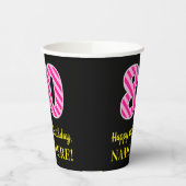 Fun Pink Stripes "80": Happy 80th Birthday + Name Papieren Bekers (Links)