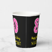 Fun Pink Stripes "80": Happy 80th Birthday + Name Papieren Bekers (Rechts)