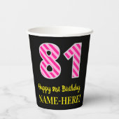 Fun Pink Stripes "81": Happy 81st Birthday + Name Papieren Bekers (Achterkant)