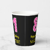 Fun Pink Stripes "81": Happy 81st Birthday + Name Papieren Bekers (Rechts)