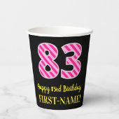 Fun Pink Stripes "83": Happy 83rd Birthday + Name Papieren Bekers (Achterkant)