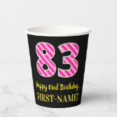 Fun Pink Stripes "83": Happy 83rd Birthday + Name Papieren Bekers (Voorkant)