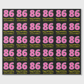 Fun Pink Stripes "86"; Happy 86th Birthday; naam Cadeaupapier (Vlak)