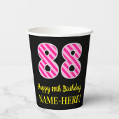 Fun Pink Stripes "88": Happy 88th Birthday + Name Papieren Bekers