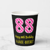 Fun Pink Stripes "88": Happy 88th Birthday + Name Papieren Bekers