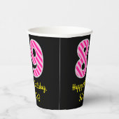 Fun Pink Stripes "89": Happy 89th Birthday + Name Papieren Bekers (Rechts)