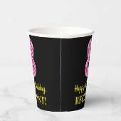 Fun Pink Stripes "8": Happy 8th Birthday + Name Papieren Bekers (Rechts)