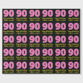 Fun Pink Stripes "90"; Happy 90th Birthday; naam Cadeaupapier (Vlak)