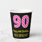 Fun Pink Stripes "90": Happy 90th Birthday + Name Papieren Bekers (Achterkant)