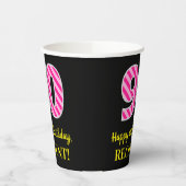 Fun Pink Stripes "90": Happy 90th Birthday + Name Papieren Bekers (Links)