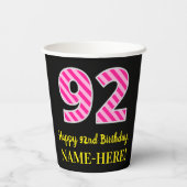 Fun Pink Stripes "92": Happy 92nd Birthday + Name Papieren Bekers (Achterkant)