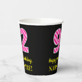 Fun Pink Stripes "92": Happy 92nd Birthday + Name Papieren Bekers (Links)