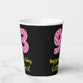 Fun Pink Stripes "93": Happy 93rd Birthday + Name Papieren Bekers (Links)