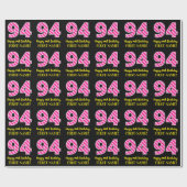 Fun Pink Stripes "94"; Happy 94th Birthday; naam Cadeaupapier (Vlak)