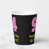 Fun Pink Stripes "94": Happy 94th Birthday + Name Papieren Bekers (Links)