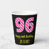 Fun Pink Stripes "96": Happy 96th Birthday + Name Papieren Bekers (Achterkant)
