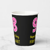 Fun Pink Stripes "98": Happy 98th Birthday + Name Papieren Bekers (Links)