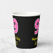 Fun Pink Stripes "99": Happy 99th Birthday + Name Papieren Bekers (Links)