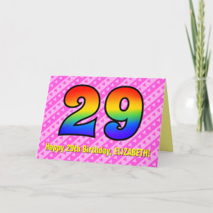 Fun Pink Stripes, Hearts, Rainbow # 29th Birthday Kaart