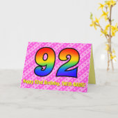 Fun Pink Stripes, Hearts, Rainbow # 92nd Birthday Kaart (Gele Bloem)