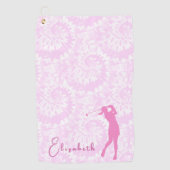 Fun Pink Tie Dye Lady Golfer Custom Name Golfhanddoek (Voorkant)