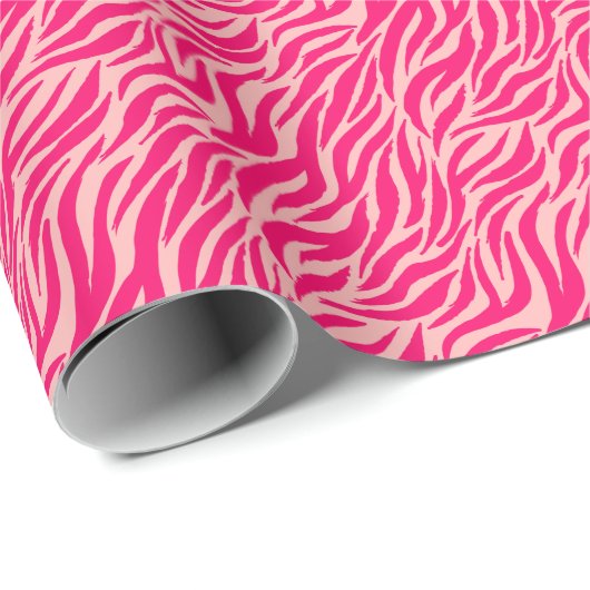 Fun Pink Tiger Stripe Pattern Cadeaupapier (Rol Hoek)