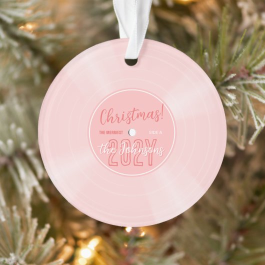 Fun Pink Vinyl Record Muziek Kerstfoto Ornament (Boom)