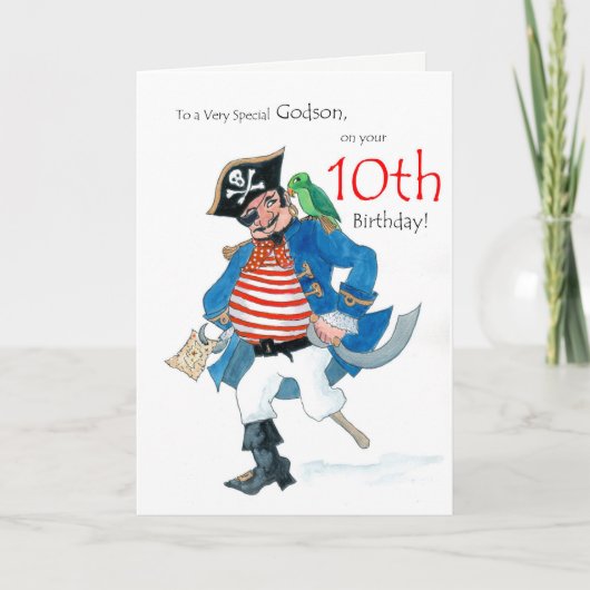 Fun Pirate 10th Birthday Kaart voor Godson (Voorkant)