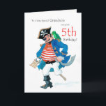 Fun Pirate 5e Verjaardag Kaart voor kleinzoon<br><div class="desc">Een 5e verjaardag Kaart voor een zeer speciale kleinzoon,  met een vrolijke piraat en zijn papegaai,  van een aquarel schilderij van Judy Adamson. U kunt de binnentekst bewerken als u dat wilt.</div>