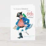 Fun Pirate 6th Birthday Card for Grandson Kaart<br><div class="desc">Een 6de Birthday-kaart voor een zeer speciale kleinzoon,  met een jolly piraat en zijn papegaai,  van een schilderij van Judy Adamson in de waterverf. U kunt de binnentekst desgewenst bewerken.</div>