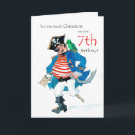 Fun Pirate 7e Verjaardag Kaart voor kleinzoon<br><div class="desc">Een Kaart van de zevende verjaardag voor een heel bijzondere kleinzoon,  met een vrolijke piraat en zijn papegaai,  van een aquarel schilderij van Judy Adamson. U kunt de binnentekst bewerken als u dat wilt.</div>