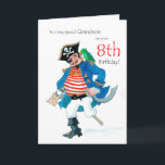 Fun Pirate 8e Verjaardag Kaart voor kleinzoon<br><div class="desc">Een Kaart van de 8e verjaardag voor een heel bijzondere kleinzoon,  met een vrolijke piraat en zijn papegaai,  van een aquarel schilderij van Judy Adamson. U kunt de binnentekst bewerken als u dat wilt.</div>