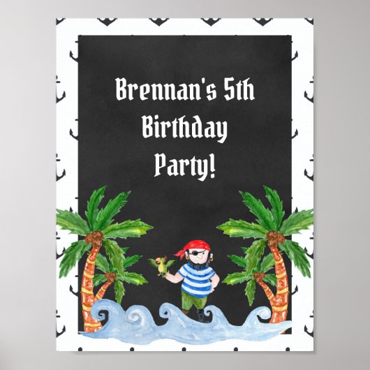 Fun Pirate Birthday Party Sign Poster (Voorkant)
