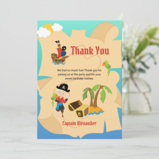 Fun Pirate Boy Treasure Map op maat Bedankkaart (Staand voorkant)