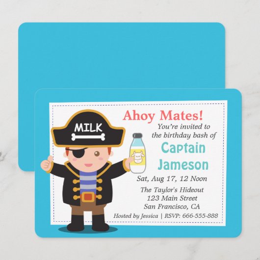 Fun Pirate Captain Boy Theme Birthday Party Kaart (Voorkant / Achterkant)