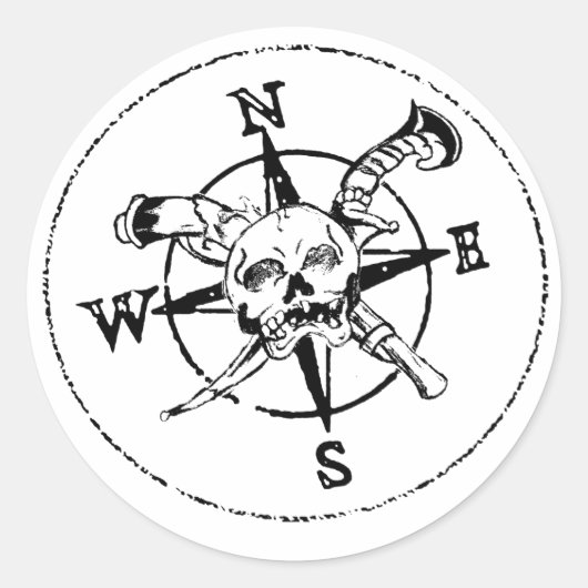 Fun Pirate Compass Logo Ronde Sticker (Voorkant)
