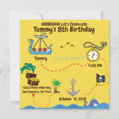 Fun Pirate Party Yellow|Blue Treasure Map (Voorkant)