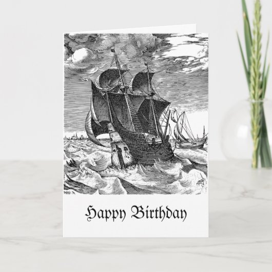 Fun Pirate Ship and Whale Birthday Humor Kaart (Voorkant)