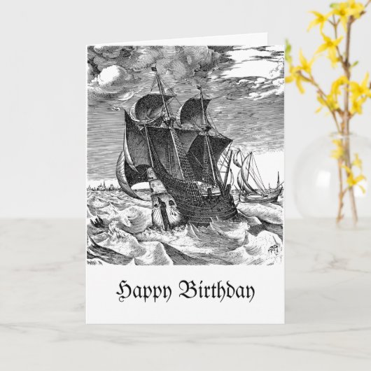 Fun Pirate Ship Birthday Over de roemprijsopgave Kaart (Gele Bloem)