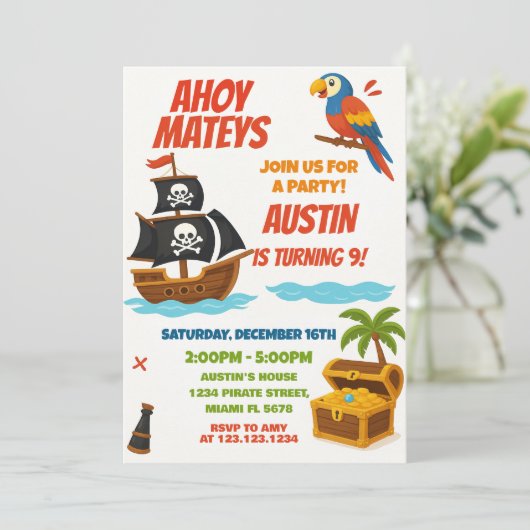 Fun Pirate verjaardagsuitnodiging Kaart (Staand voorkant)